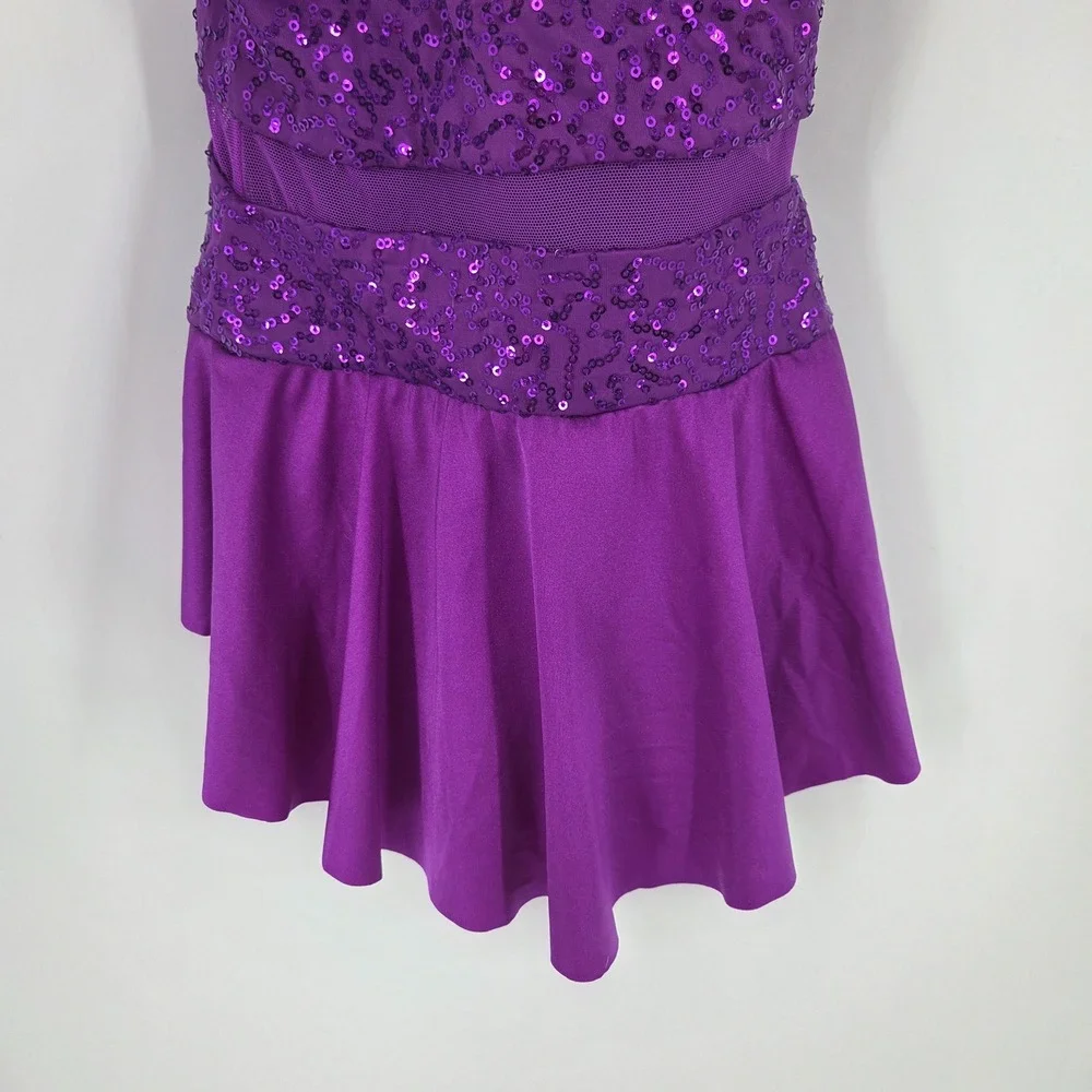 Weissman Purple Sequin Mock Neck Halter Dance Costume Skirted Leotard Kids SC